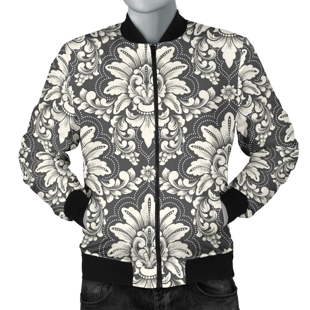 Damask Elegant Print Pattern Men Bomber Jacket