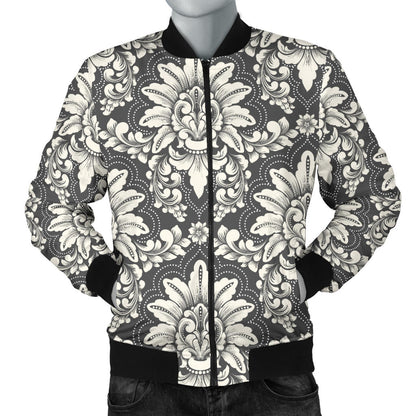 Damask Elegant Print Pattern Men Bomber Jacket