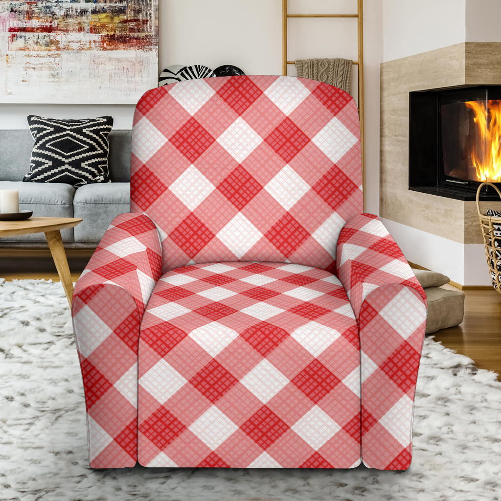 Gingham Red Pattern Print Design 01 Recliner Slipcover with Pocket