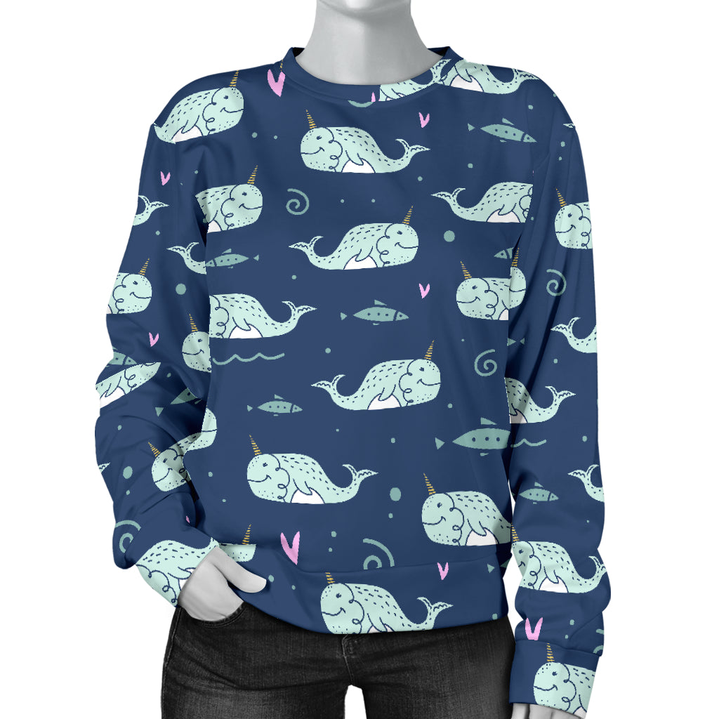 Narwhal Design Print Women Long Sleeve Sweatshirt