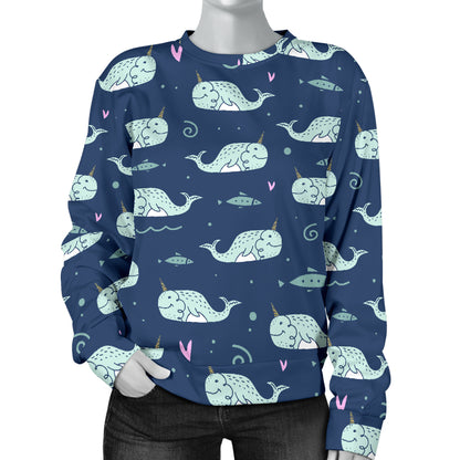 Narwhal Design Print Women Long Sleeve Sweatshirt