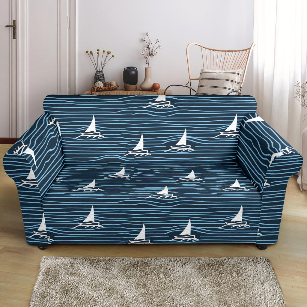 Sailboat Print Design LKS303 Loveseat Couch Slipcover