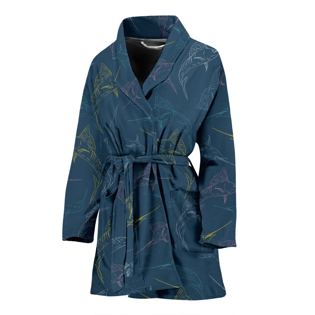 Swordfish Pattern Print Design 02 Women Bathrobe