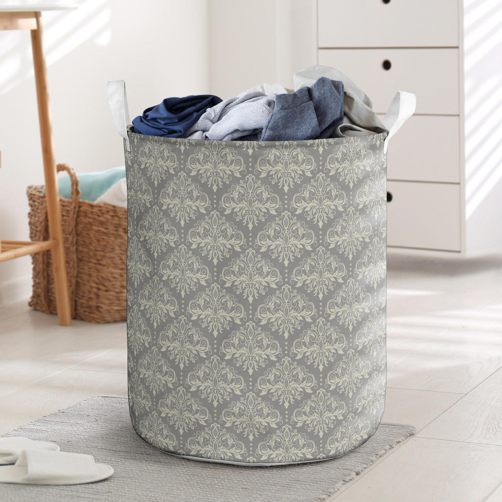 Damask Grey Elegant Print Pattern Laundry Basket