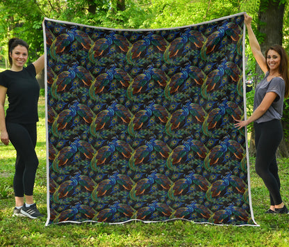 Peacock Themed Design Print Quilt Bedspread