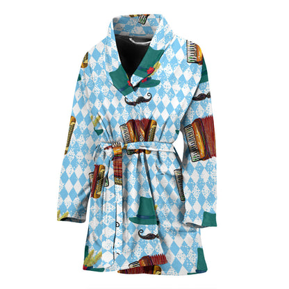 Accordion Mustache Pattern Print Design 01 Women Bathrobe