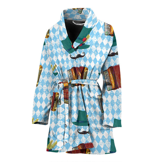 Accordion Mustache Pattern Print Design 01 Women Bathrobe