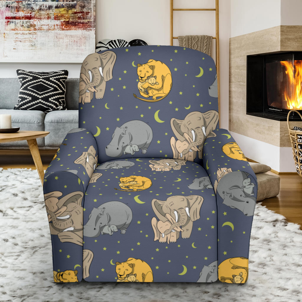 Safari Elephant Lion Print Design LKS303 Recliner Slipcover with Pocket