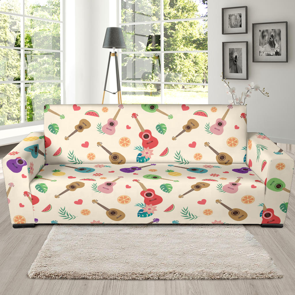 Ukulele Pattern Print Design 01 Sofa Slipcover