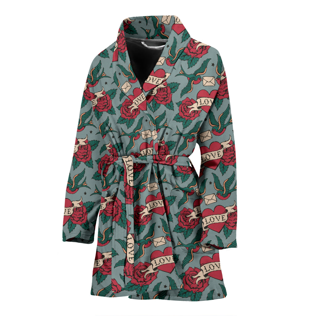Tattoo Heart Print Design LKS301 Women Bathrobe