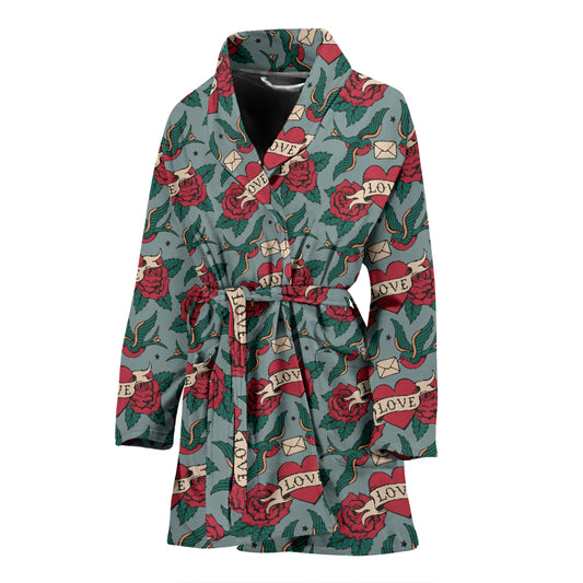Tattoo Heart Print Design LKS301 Women Bathrobe