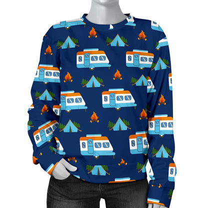 Camper Pattern Camping Themed No 3 Print Women Long Sleeve Sweatshirt