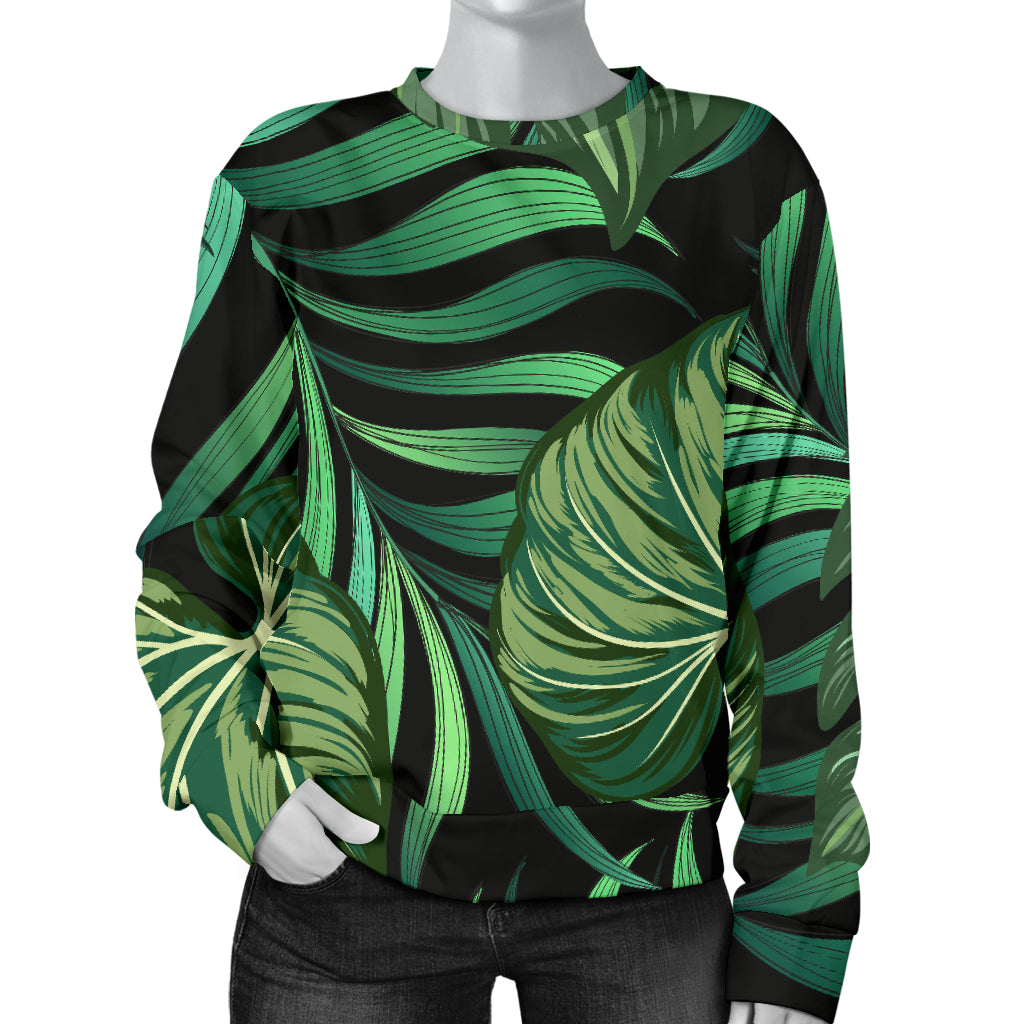Green Fresh Tropical Palm Leaves Women Long Sleeve Sweatshirt