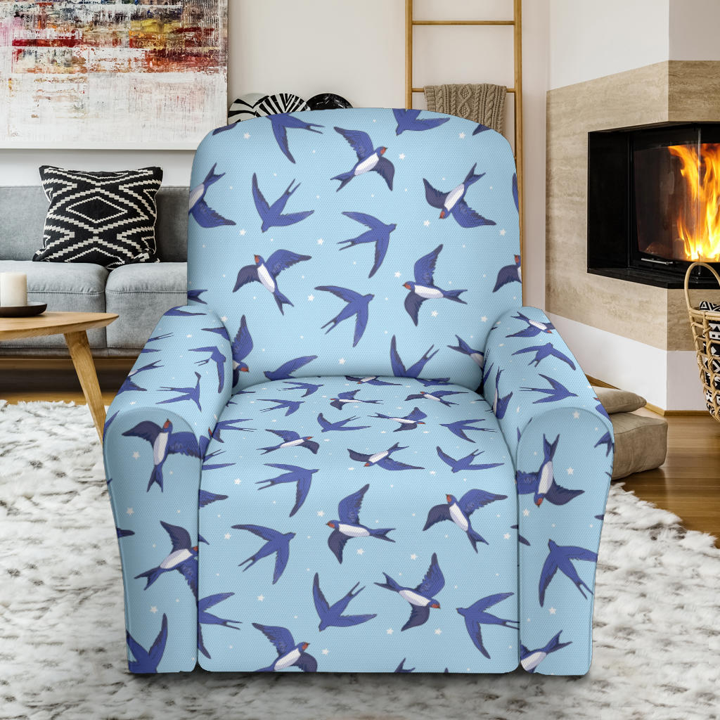 Swallow Bird Pattern Print Design 06 Recliner Slipcover with Pocket