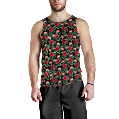 Flower Hawaiian Red Hibiscus Design Print Men Tank Top