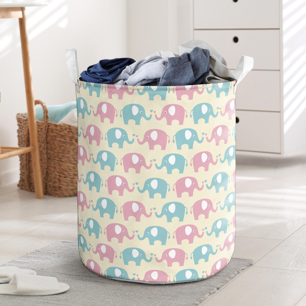 Elephant Baby Pastel Print Pattern Laundry Basket