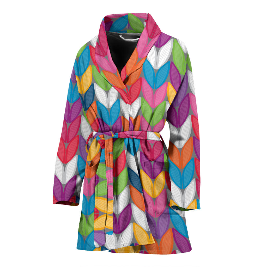 Knit Pattern Print Design 01 Women Bathrobe