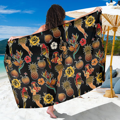 Hula Dancers Hawaiian Style Pattern Print Design 02 Sarong Pareo Wrap