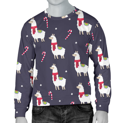Llama with Candy Cane Themed Print Men Long Sleeve Sweatshirt
