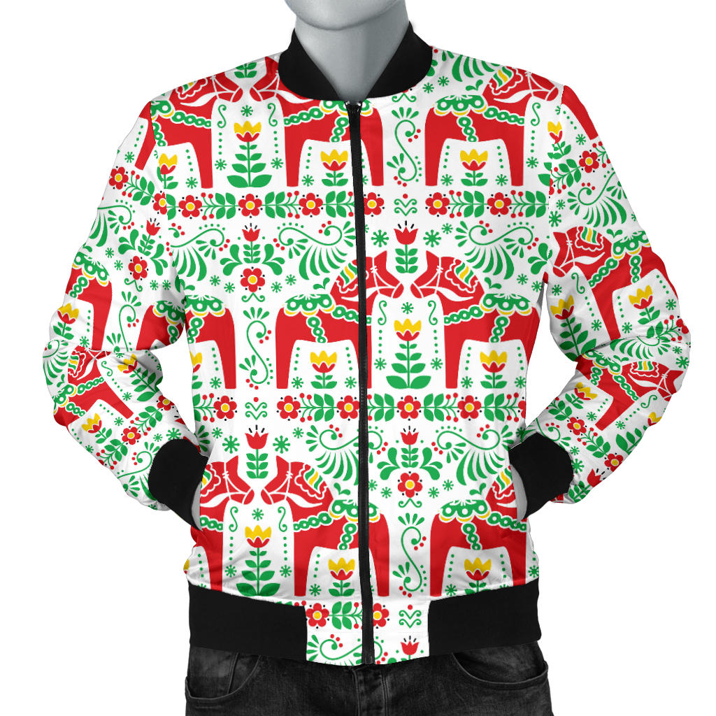 Swedish Dala Style Pattern Men Bomber Jacket