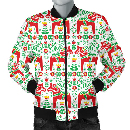 Swedish Dala Style Pattern Men Bomber Jacket