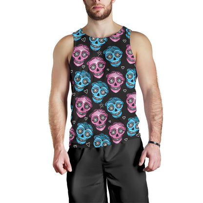Day of the Dead Skull Print Pattern Men Tank Top