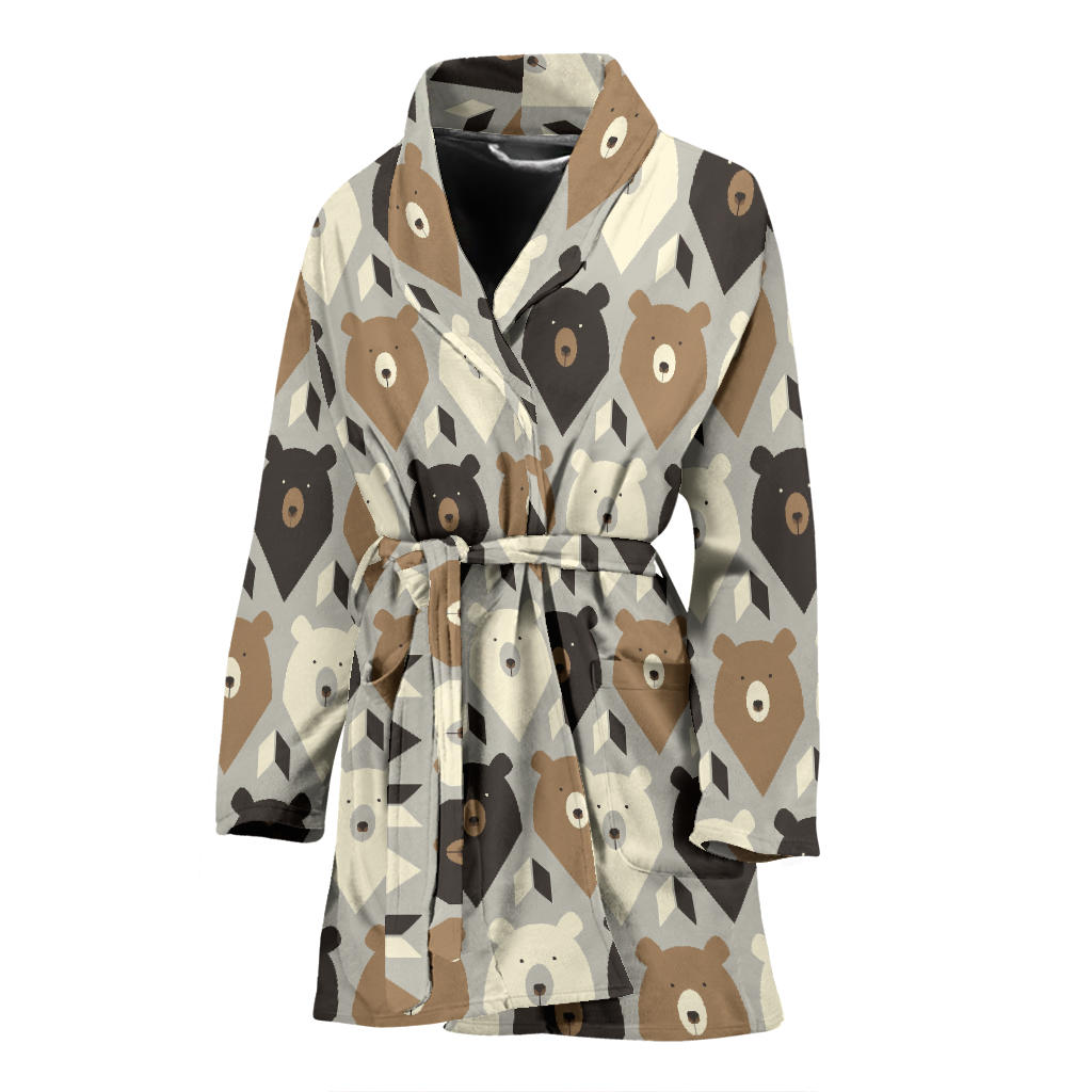 Bear Pattern Print Design 04 Women Bathrobe