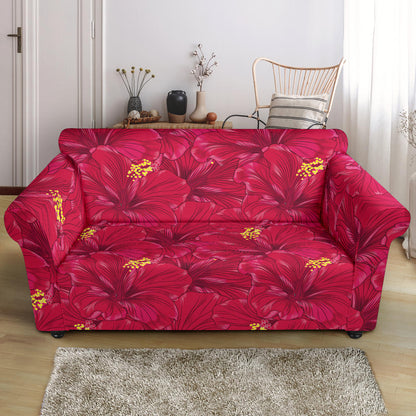 Hibiscus Red Pattern Print LKS308 Loveseat Couch Slipcover