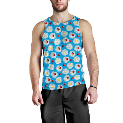 Ladybug with Daisy Themed Print Pattern Men Tank Top