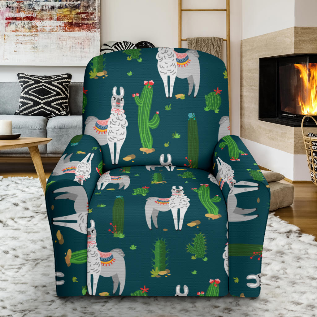 Llama Cactus Pattern Print Design 013 Recliner Slipcover with Pocket