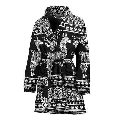 Llama Aztec Style Pattern Print Design 01 Women Bathrobe