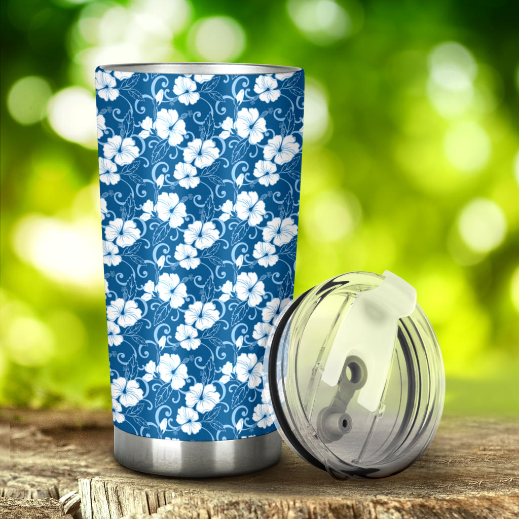 Hibiscus Blue Flower Hawaiian Print Tumbler