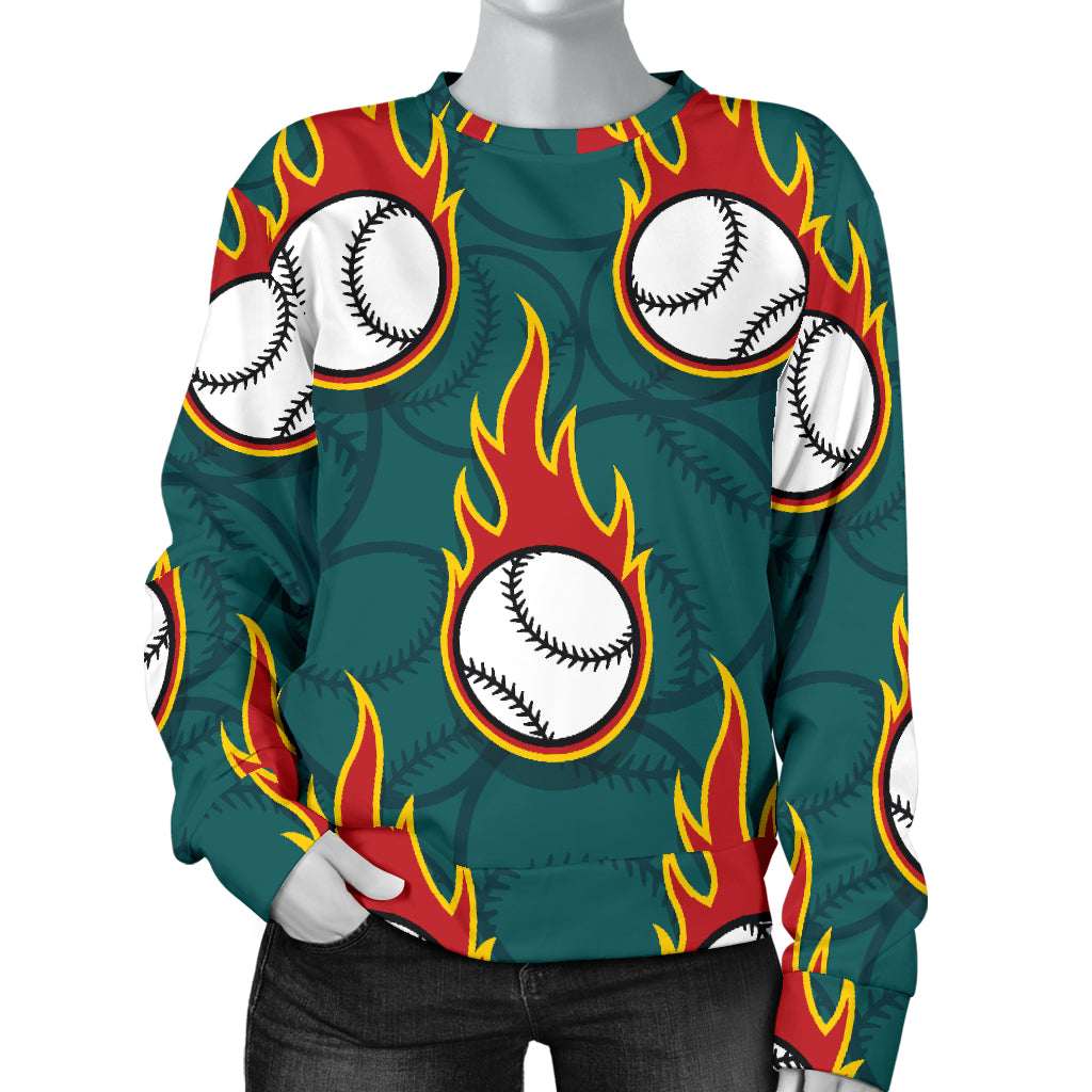 Baseball Fire Print Pattern Women Long Sleeve Sweatshirt