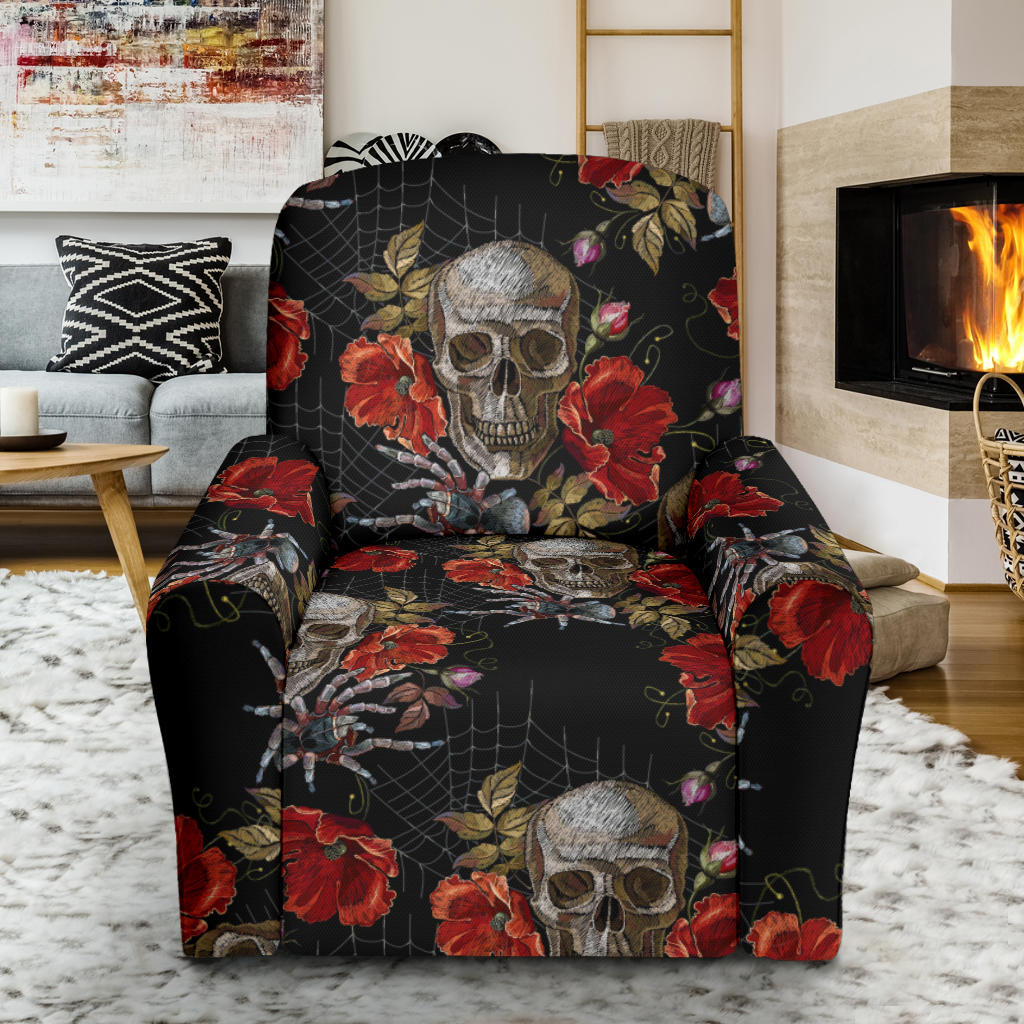 Spider Web Skull Rose Print Design LKS305 Recliner Slipcover with Pocket