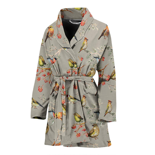Birds Pattern Print Design 03 Women Bathrobe