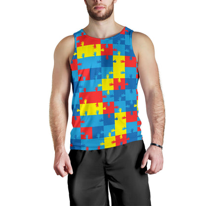 Autism Awareness Design Themed Print Men Tank Top
