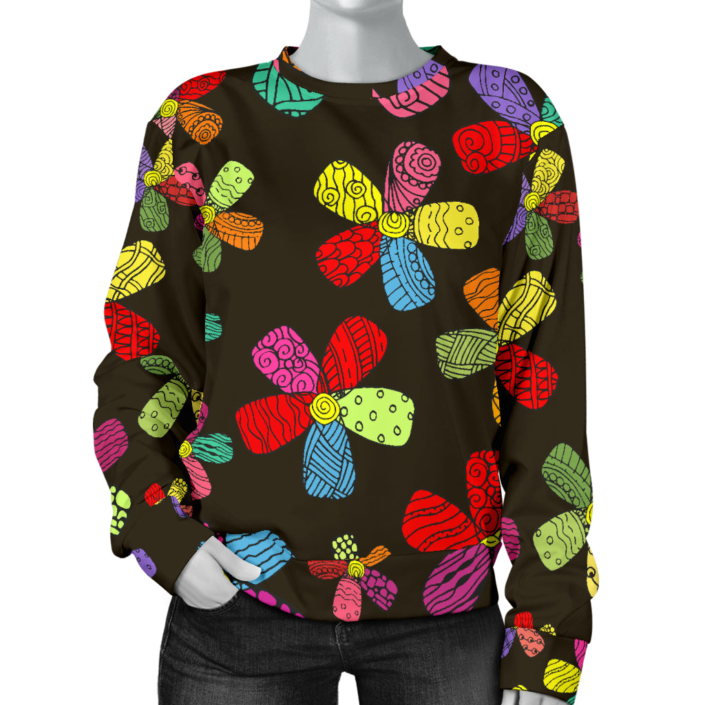 Flower Power Colorful Print Pattern Women Long Sleeve Sweatshirt