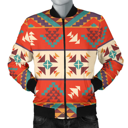 Aztec Red Print Pattern Men Bomber Jacket