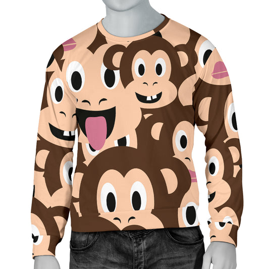 Emoji Monkey Print Pattern Men Long Sleeve Sweatshirt