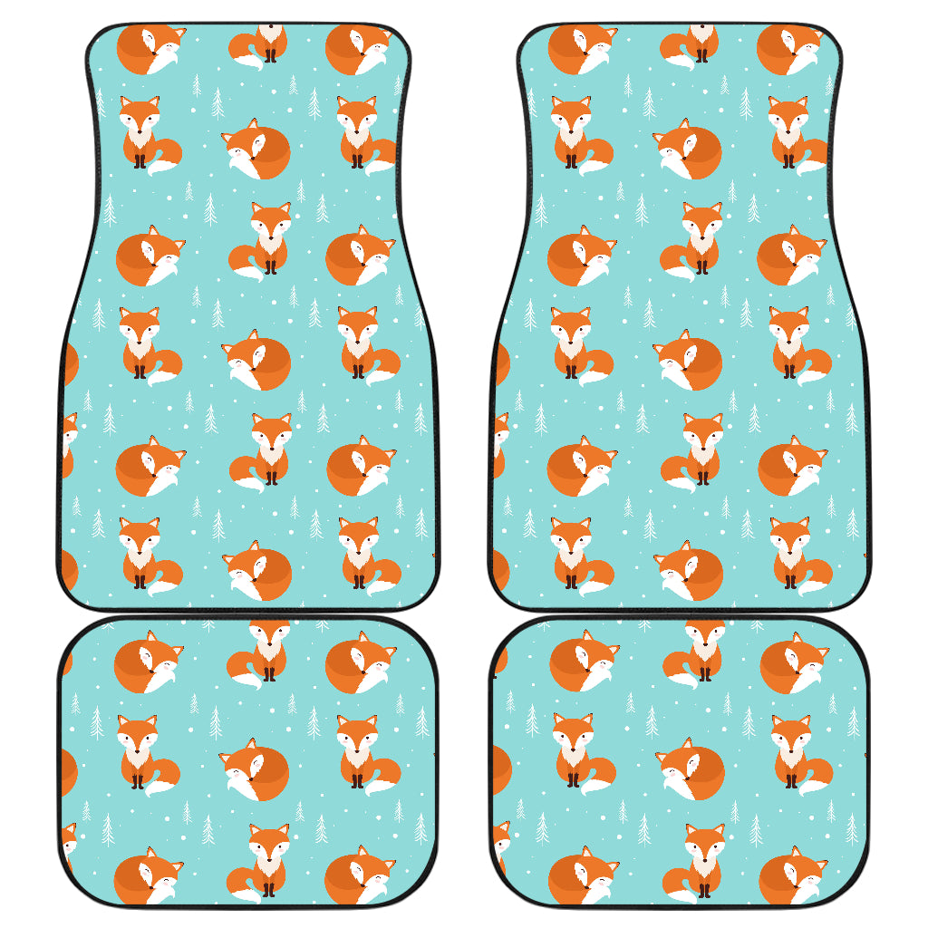 Fox Design Snow Print Pattern Car Floor Mats Front Back