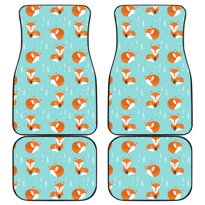 Fox Design Snow Print Pattern Car Floor Mats Front Back
