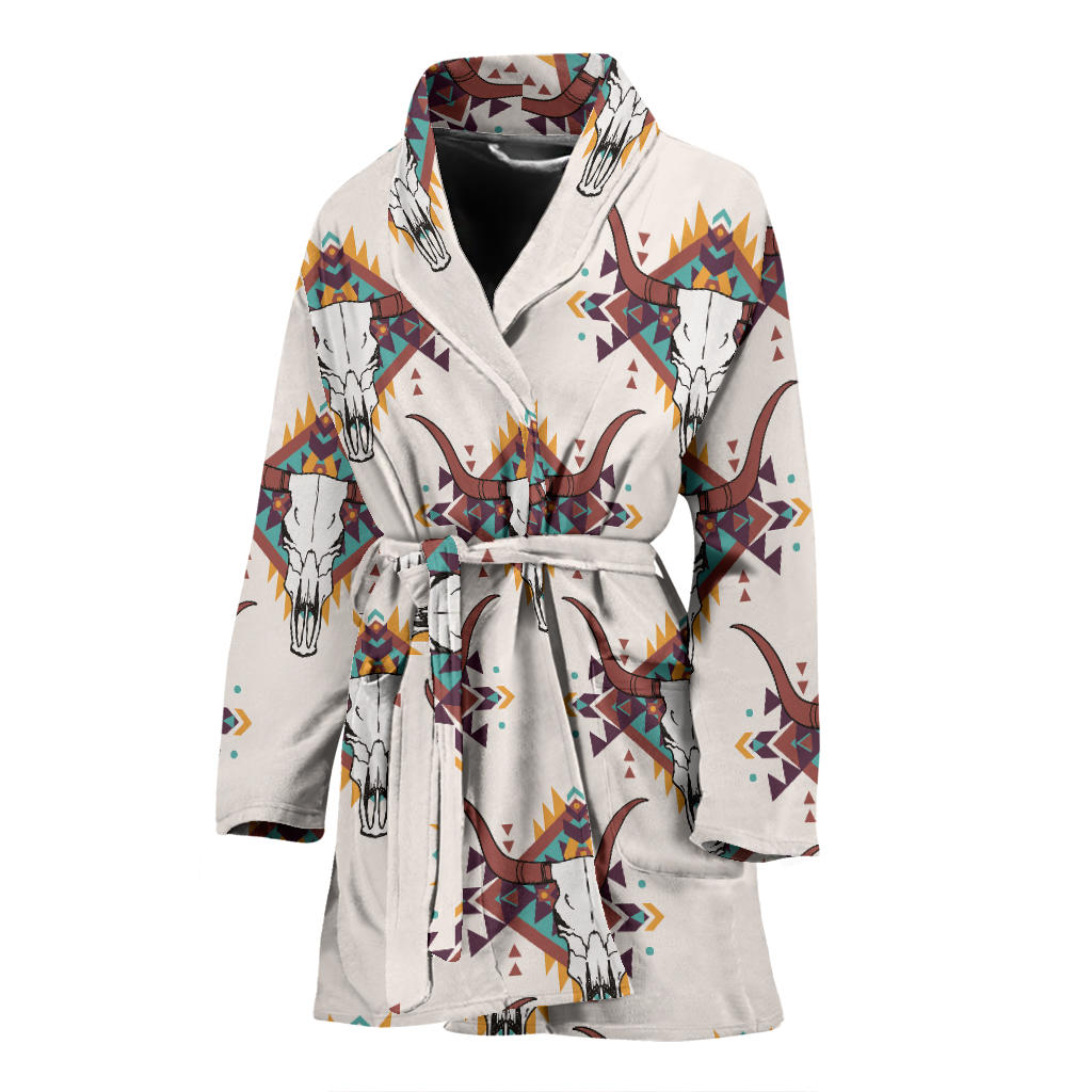 Buffalo Head Pattern Print Design 02 Women Bathrobe