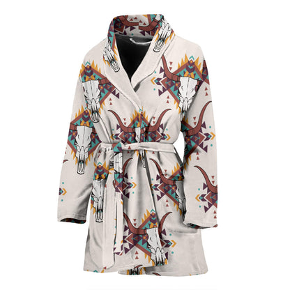 Buffalo Head Pattern Print Design 02 Women Bathrobe
