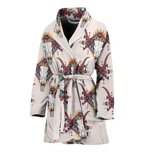 Buffalo Head Pattern Print Design 02 Women Bathrobe
