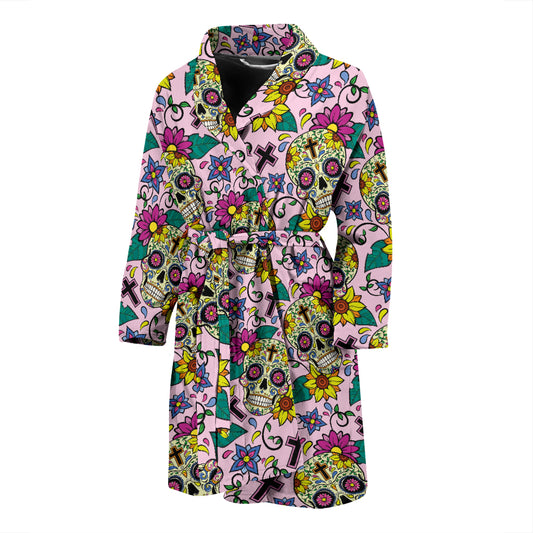 Sugar Skull Print Design LKS307 Men Bathrobe
