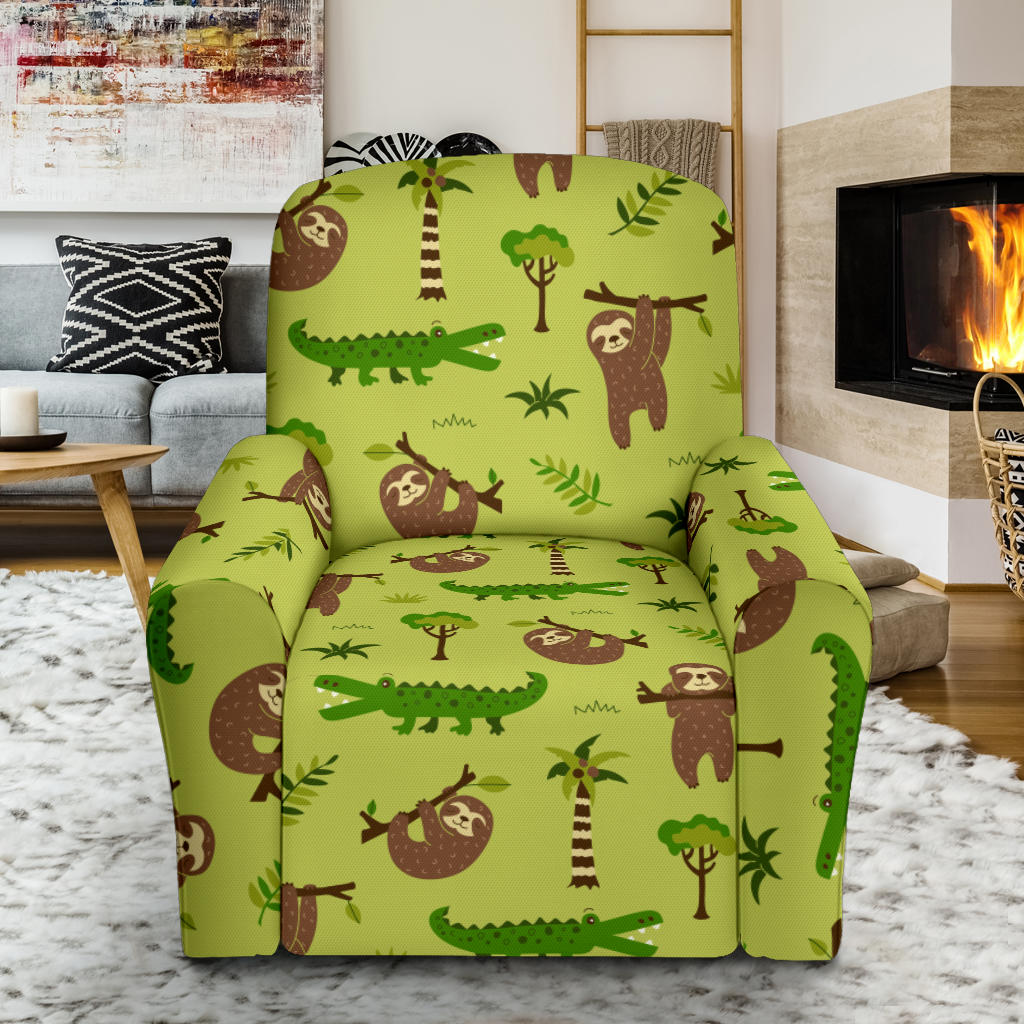 Alligator Pattern Print Design 04 Recliner Slipcover with Pocket
