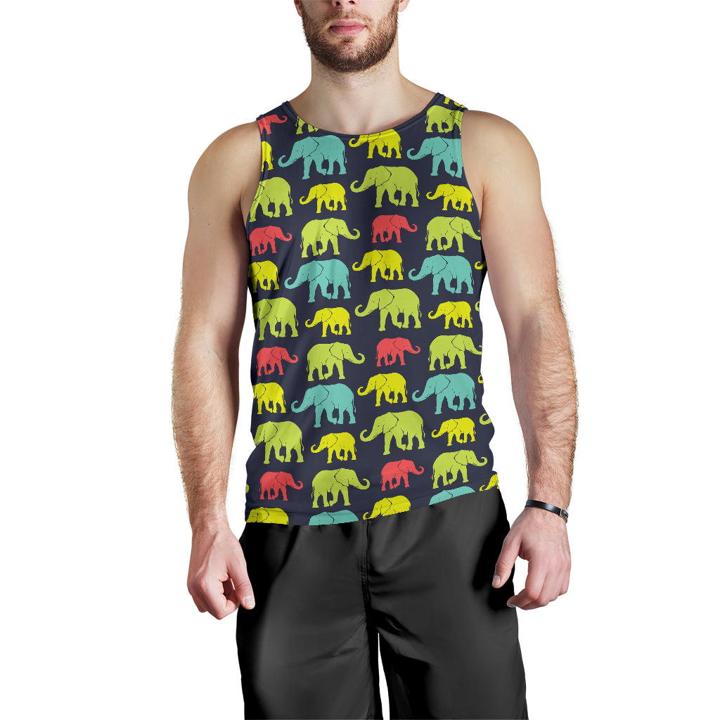 Elephant Neon Color Print Pattern Men Tank Top