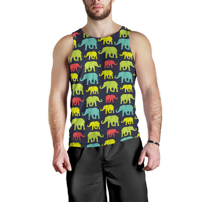 Elephant Neon Color Print Pattern Men Tank Top