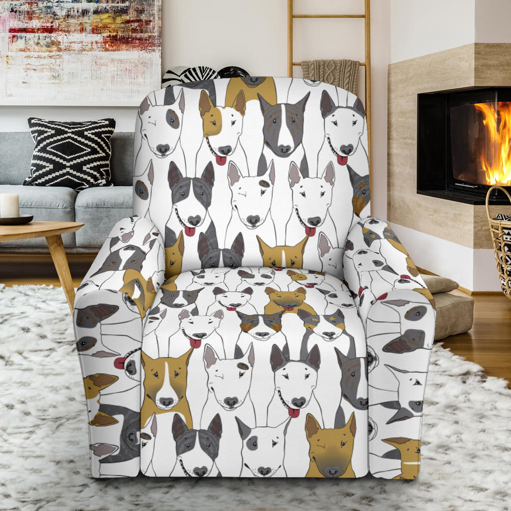 Bull Terriers Pattern Print Design 03 Recliner Slipcover with Pocket