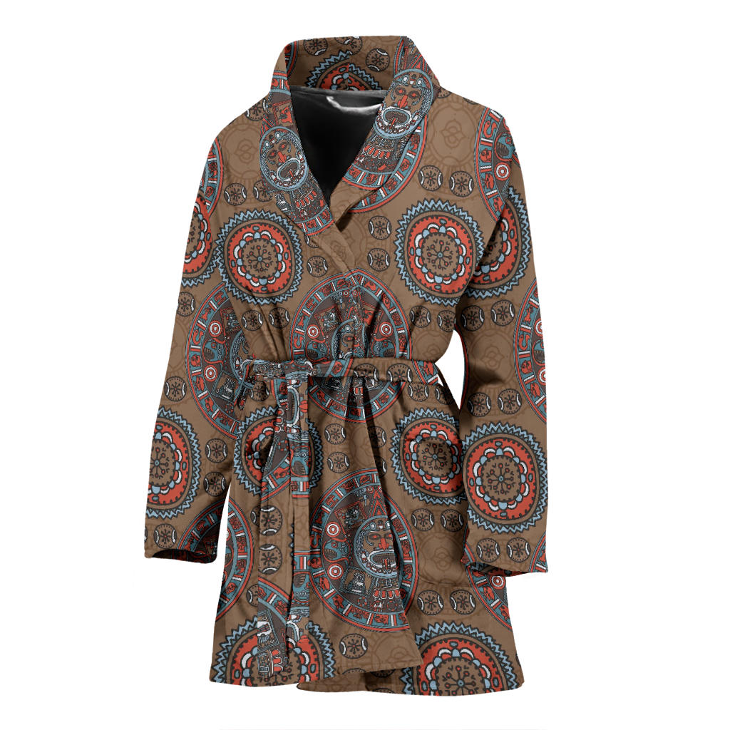 Calendar Aztec Pattern Print Design 03 Women Bathrobe
